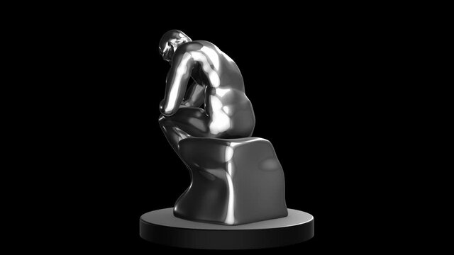 3d thinker statue rotating on an alpha channel background.
