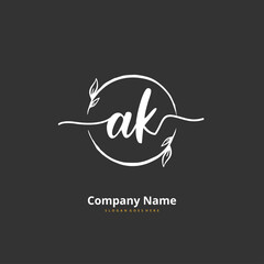 A K AK Initial handwriting and signature logo design with circle. Beautiful design handwritten logo for fashion, team, wedding, luxury logo.