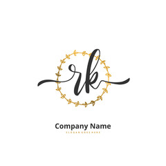 R K RK Initial handwriting and signature logo design with circle. Beautiful design handwritten logo for fashion, team, wedding, luxury logo.