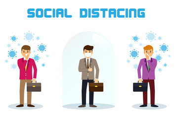 Businessman office people maintain social distancing. New normal at job working. covid-19 sign vector