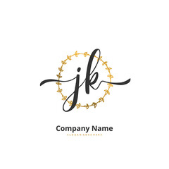 J K JK Initial handwriting and signature logo design with circle. Beautiful design handwritten logo for fashion, team, wedding, luxury logo.