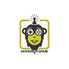 Monkey face mascot gaming logo design vector with modern illustration concept style for badge, emblem, sticker and t shirt printing. smiley Monkey illustration for e sport team and gaming.