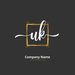 U K UK Initial handwriting and signature logo design with circle. Beautiful design handwritten logo for fashion, team, wedding, luxury logo.