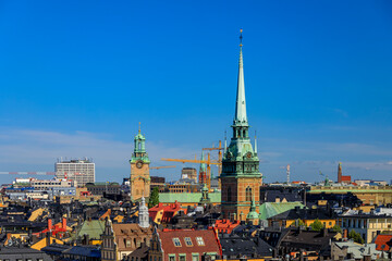 Fototapeta premium Roofs of traditional old gothic buildings in Stockholm Sweden
