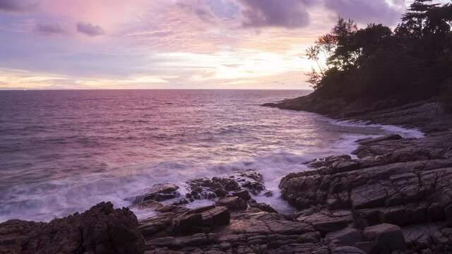 Clouds flowing over Nai Thon Beach in sunset time, 4k time-lapse
