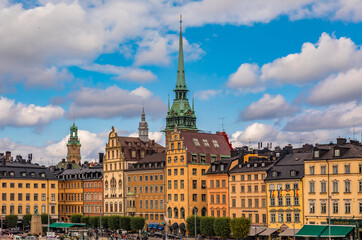 Gothic buildings in Kornhamnstorg square in Stockholm old town Gamla Stan in Sweden