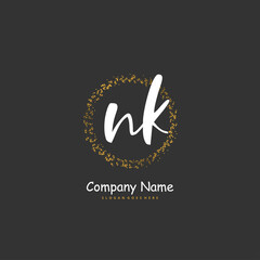 N K NK Initial handwriting and signature logo design with circle. Beautiful design handwritten logo for fashion, team, wedding, luxury logo.