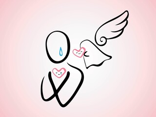 Angel, mental care, logo,icon,line drawing, vector