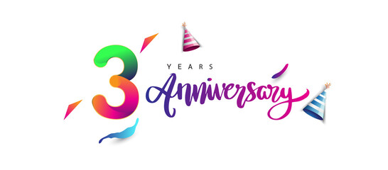 3rd anniversary celebration logotype and anniversary calligraphy text colorful design, celebration birthday design on white background.