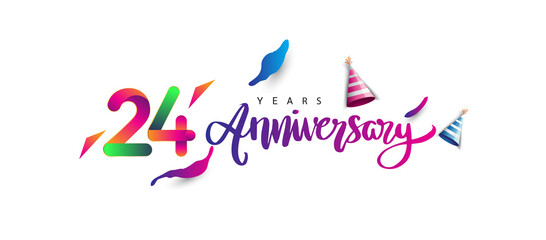 24th anniversary celebration logotype and anniversary calligraphy text colorful design, celebration birthday design on white background.