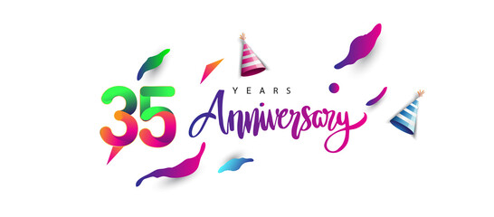 35th anniversary celebration logotype and anniversary calligraphy text colorful design, celebration birthday design on white background.