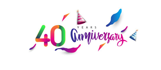 40th anniversary celebration logotype and anniversary calligraphy text colorful design, celebration birthday design on white background.