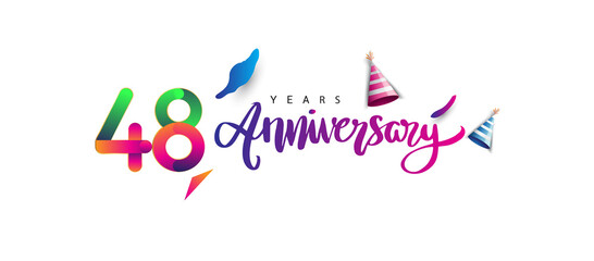 48th anniversary celebration logotype and anniversary calligraphy text colorful design, celebration birthday design on white background.