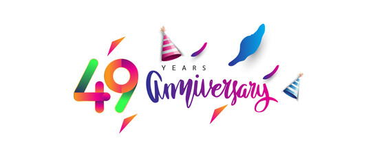 49th anniversary celebration logotype and anniversary calligraphy text colorful design, celebration birthday design on white background.