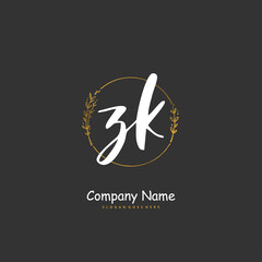 Z K ZK Initial handwriting and signature logo design with circle. Beautiful design handwritten logo for fashion, team, wedding, luxury logo.