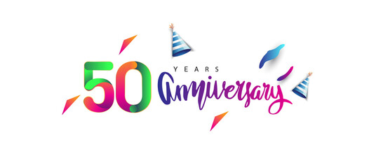 Fototapeta na wymiar 50th anniversary celebration logotype and anniversary calligraphy text colorful design, celebration birthday design on white background.