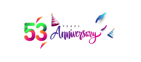 53rd anniversary celebration logotype and anniversary calligraphy text colorful design, celebration birthday design on white background.