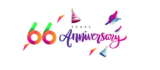 66th anniversary celebration logotype and anniversary calligraphy text colorful design, celebration birthday design on white background.