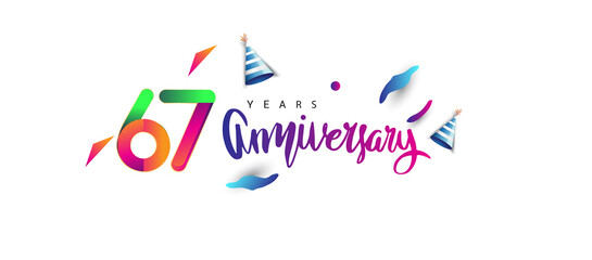 67th anniversary celebration logotype and anniversary calligraphy text colorful design, celebration birthday design on white background.