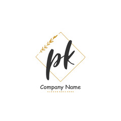 P K PK Initial handwriting and signature logo design with circle. Beautiful design handwritten logo for fashion, team, wedding, luxury logo.