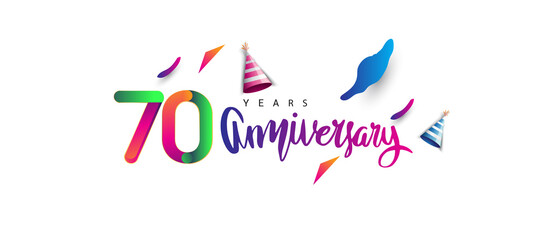 70th anniversary celebration logotype and anniversary calligraphy text colorful design, celebration birthday design on white background.