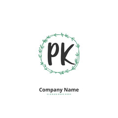P K PK Initial handwriting and signature logo design with circle. Beautiful design handwritten logo for fashion, team, wedding, luxury logo.