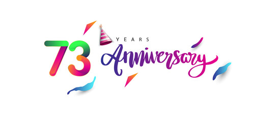 73rd anniversary celebration logotype and anniversary calligraphy text colorful design, celebration birthday design on white background.