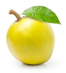 Canistel or Egg fruit with leaf isolated on white background