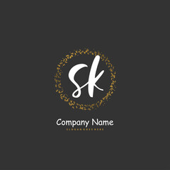 S K SK Initial handwriting and signature logo design with circle. Beautiful design handwritten logo for fashion, team, wedding, luxury logo.