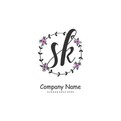 S K SK Initial handwriting and signature logo design with circle. Beautiful design handwritten logo for fashion, team, wedding, luxury logo.