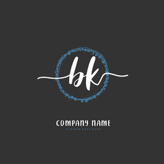 B K BK Initial handwriting and signature logo design with circle. Beautiful design handwritten logo for fashion, team, wedding, luxury logo.