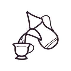 Indian tea pot and cup line style icon vector design