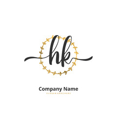 Obraz premium H K HK Initial handwriting and signature logo design with circle. Beautiful design handwritten logo for fashion, team, wedding, luxury logo.