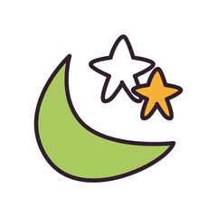 Ramadan moon with star fill style icon vector design