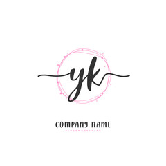 Y K YK Initial handwriting and signature logo design with circle. Beautiful design handwritten logo for fashion, team, wedding, luxury logo.