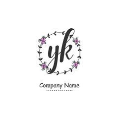 Y K YK Initial handwriting and signature logo design with circle. Beautiful design handwritten logo for fashion, team, wedding, luxury logo.