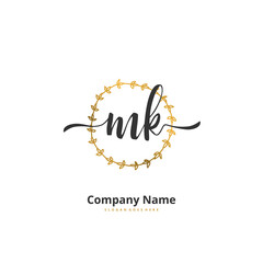 M K MK Initial handwriting and signature logo design with circle. Beautiful design handwritten logo for fashion, team, wedding, luxury logo.