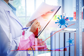 The scientist Note down research data In order to invent a drug to treat coronavirus Along with...