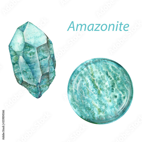 Amazonite Watercolor Gems Heart Chakra Stones And Healing Crystals Hand Drawn Illustration Of Green Gemstones Isolated On White Background Wall Mural Alena