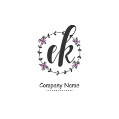 E K EK Initial handwriting and signature logo design with circle. Beautiful design handwritten logo for fashion, team, wedding, luxury logo.