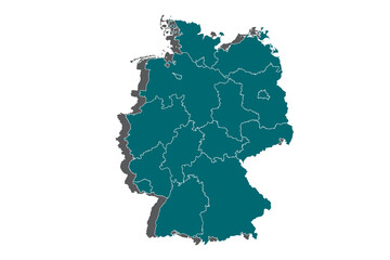 Germany Map on white background. Flat vector, High detailed blue vector map, germany map - blue pastel graphic background . Vector illustration eps 10. - Vector