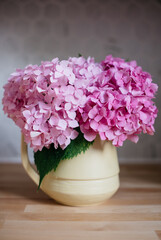 Bouquet of pink hydrangea flowers