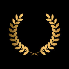 winner label sign. leaf symbol victory. gold award laurel wreath.