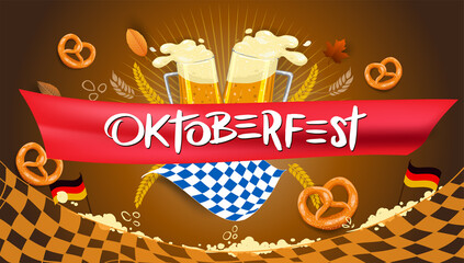 Oktoberfest beer festival, banner and poster template with Oktoberfest calligraphy hand lettering and beer. beer festival in German