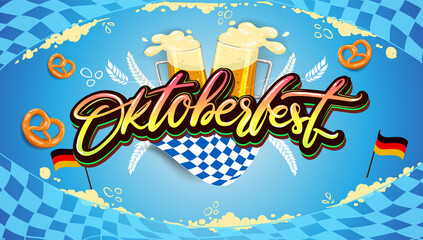 Oktoberfest beer festival, banner and poster template with Oktoberfest calligraphy hand lettering and beer. beer festival in German