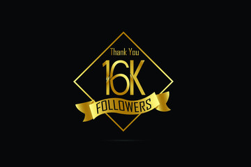 16K,16.000 Follower Luxury Black Gold Thank you Gold Ribbon for internet, website, social media - Vector