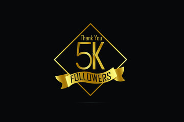5K,5.000 Follower Luxury Black Gold Thank you Gold Ribbon for internet, website, social media - Vector