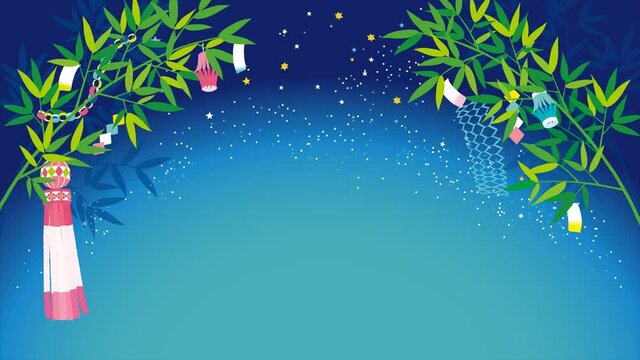 七夕背景動画　笹の葉と揺れる七夕飾り