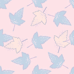 Abstract maple leaves seamless pattern on pink background. Cute autumn leaf wallpaper. Decorative backdrop for fabric design