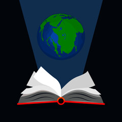 Open a book and the world.Concept books can create the world.Vector illustration